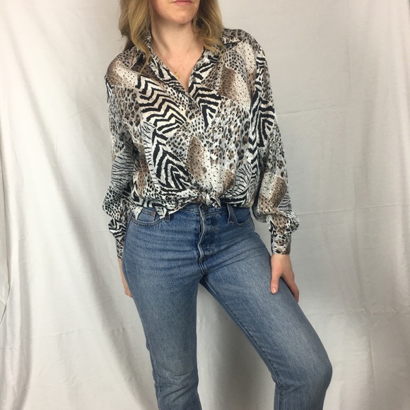 Animal print silky button up shirt - Picture 2 of 6